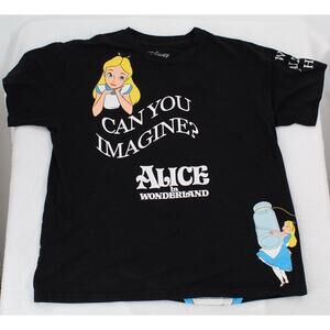 Disney Shirt Medium Alice in Wonderland Black All Over Print Short Sleeve